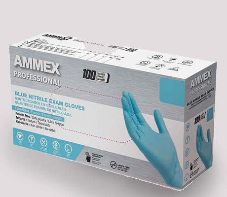 Ammex Blue Nitrile Disposable Examination Gloves