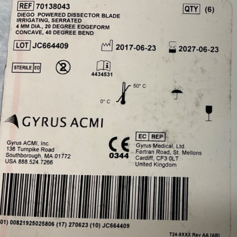 Gyrus ACMI 70138043 Powered Dissector Blade Irrigating 4MM 2027