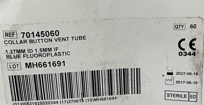 Gyrus ACMI 70145060 Collar Button Vent Tube 2027 60pcs
