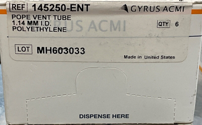 Gyrus ACMI 145250-ENT Vent Tube 1.14MM