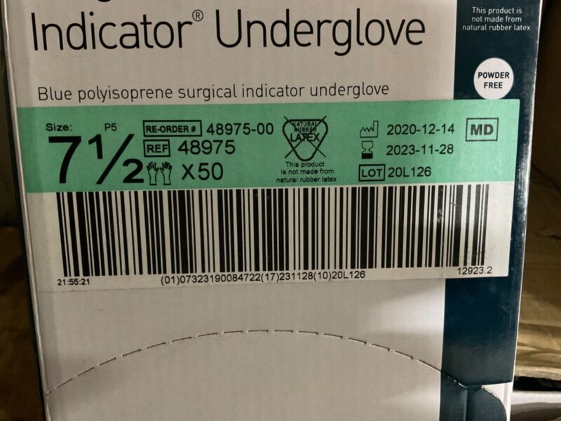 Molnlycke 48975-00 Blue Indicator UnderGloves Size 7 1/2 -